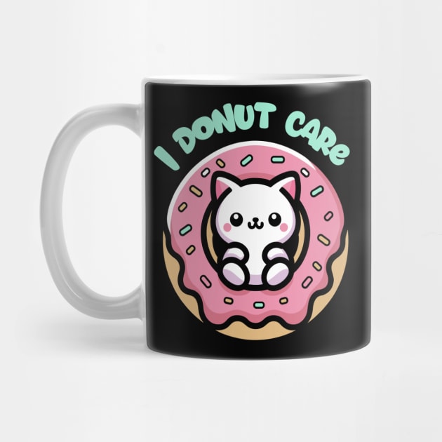 I Donut Care T-Shirt: Kawaii Cat in Donut - Whimsical Pun Tee by Designed By Marty